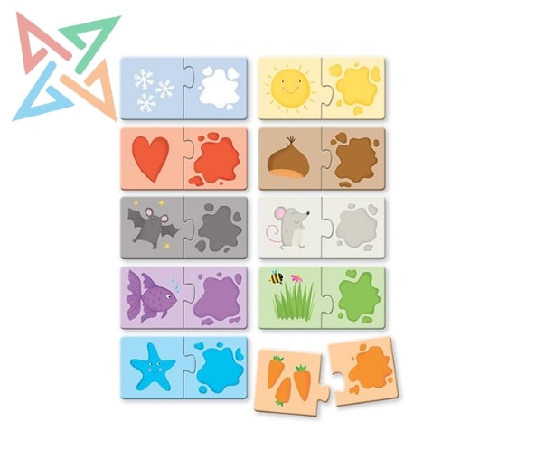 Manolito-SASSI: Libro + 10 Puzzles de 2 piezas – LOS COLORES – AKATAKA