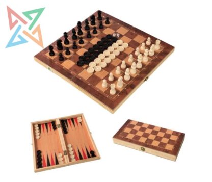 3 EN 1: Ajedrez + Damas + Backgammon (con Piezas y Tablero de Madera)