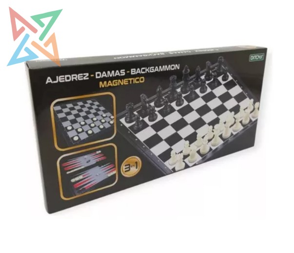 3 EN 1: AJEDREZ DAMAS BACKGAMON - MAGNÉTICO