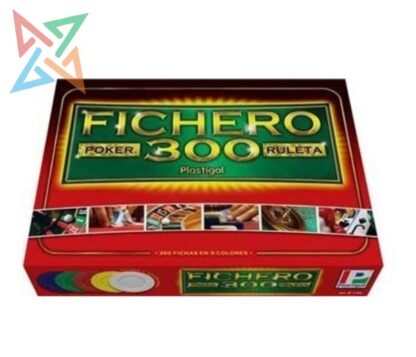 FICHERO POKER Plastigal: 300 fichas encastrables de 5 colores