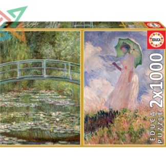 ROMPECABEZAS PUZZLE EDUCA 2x1000 piezas Nro 19270: Claude Monet (El estanque de los nenúfares + Mujer con sombrilla)