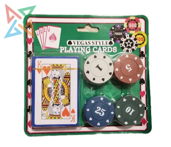 SET DE POKER VEGAS STYLE (Mazo de naipes y 24 fichas de poker)