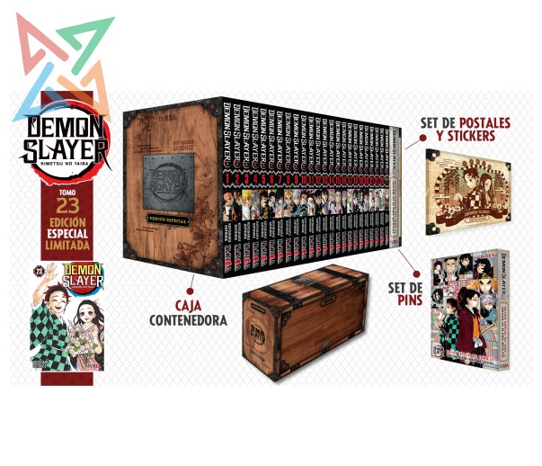 DEMON SLAYER - KIMETSU NO YAIBA 23 (EDICIÓN ESPECIAL: Caja contenedora + Pines + Sickers + Postales)