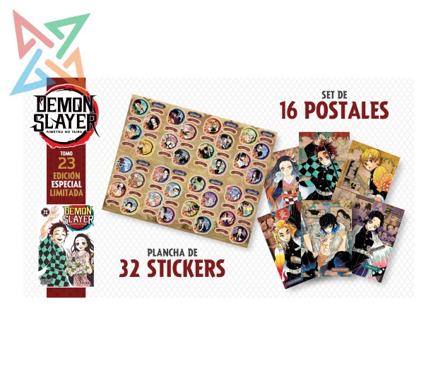 DEMON SLAYER - KIMETSU NO YAIBA 23 (EDICIÓN ESPECIAL: Caja contenedora + Pines + Sickers + Postales) - Imagen 3